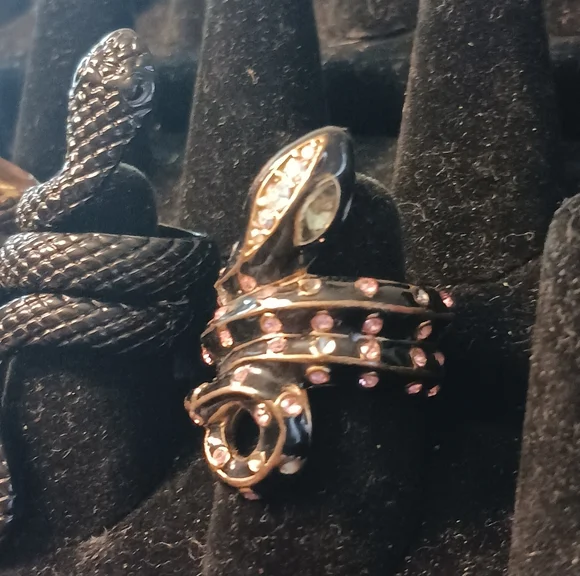 1 Early Betsey Johnson Ring, 2 Snakes Metal Snake Rings 1-1/4- 2in Long - Picture 3 of 14